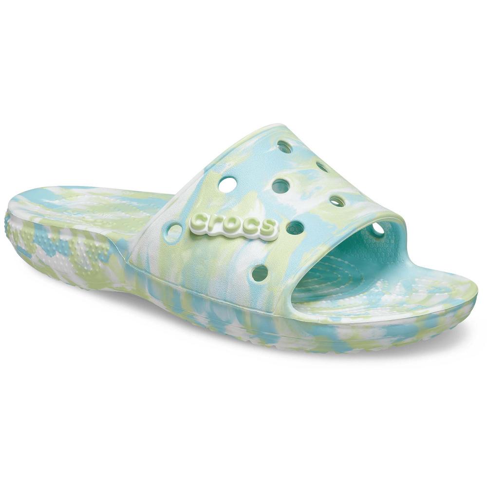 Turquoise Women's Crocs Classic Marbled Slides | NZ 0610SGLO